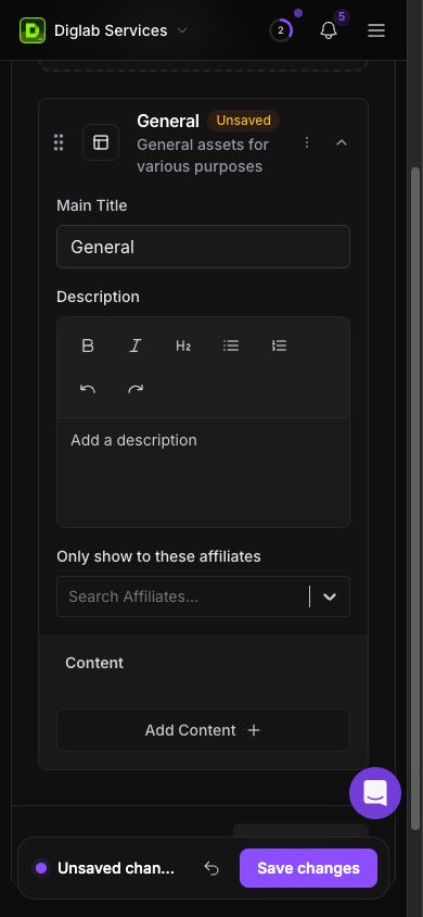 Campaign asset title, description and audience